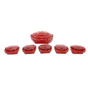 Vintage Red She Crab Soup Tureen and Cocottes, Set of 6